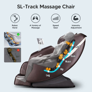 English Elm Bosscare Shiatsu Massage Recliner with Ai Voice Zero Gravity and Full Body Relief Brown W730138157