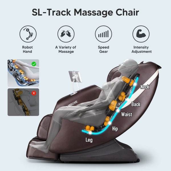 English Elm Bosscare Shiatsu Massage Recliner with Ai Voice Zero Gravity and Full Body Relief Brown W730138157