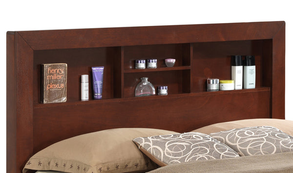 English Elm King Storage Bed Cherry Finish with Built-In Drawers, 48"H x 80"W x 87"D, Sturdy Transitional Design B078S00234
