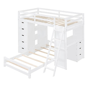 English Elm Twin Over Kids Bunk Bed with Led Lighting Usb Ports Desk and Gray Finish LT001218AAK