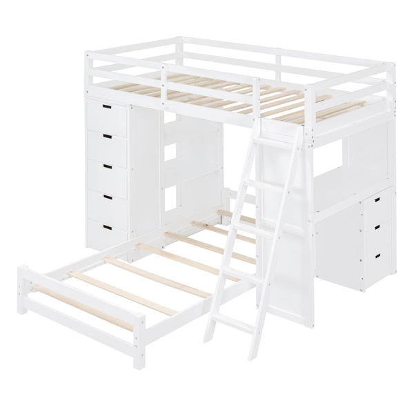 English Elm Twin Over Kids Bunk Bed with Led Lighting Usb Ports Desk and Gray Finish LT001218AAK
