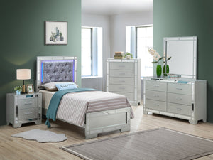English Elm Madison Twin Bed in Silver Champagne Finish, Glam Chic Headboard 57"H x 41"W x 79"D Durable Design B078S00541