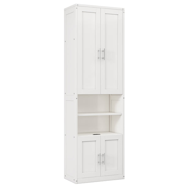 English Elm Full Murphy Bed with Side Cabinet, Desk Combo, USB Charging, Adjustable Shelves, 600lb Capacity, White BS7012008109C