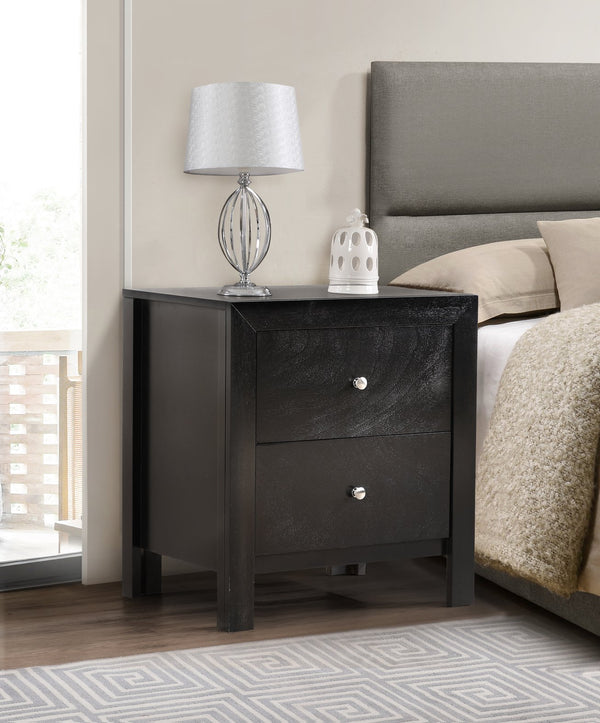 English Elm Elegantly Crafted Black Bedside Table with Two Drawers, 25"H x22"W x17"D, Durable Particleboard Finish B078118340