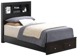 English Elm Sleek Black Storage Bed with Under-Bed Drawers, 48"H x 43"W x 81"D Durable Particle Board Design B078S00260