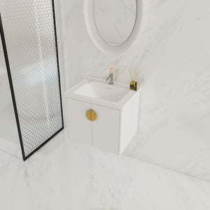 English Elm 24 Inch Wall-Mounted Bathroom Vanity with Ceramic Sink, Soft-Close Two-Door Storage, Modern Scratch-Resistant Finish W999132141