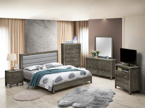 English Elm Sophisticated Gray King Bedframe with 48"H Headboard, Durable Particleboard, Transitional Style, Easy Assembly B078S00238