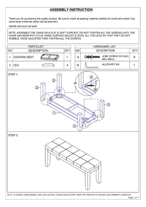 English Elm 1Pc Tufted Contemporary Bench 48" Gray Linen-Look Fabric Upholstery, Tapered Wood Legs, 48" B011138071