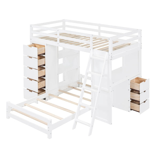 English Elm Twin Over Kids Bunk Bed with Led Lighting Usb Ports Desk and Gray Finish LT001218AAK