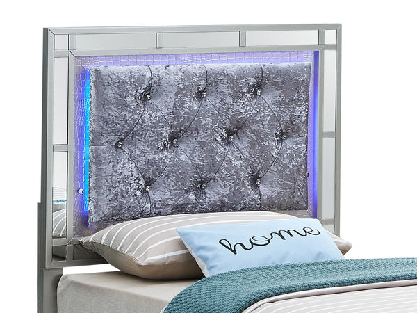 English Elm Madison Twin Bed in Silver Champagne Finish, Glam Chic Headboard 57"H x 41"W x 79"D Durable Design B078S00541