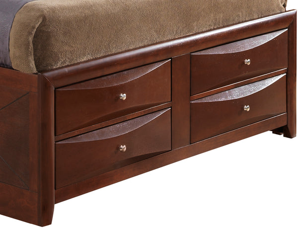English Elm Spacious Cherry Finish King Storage Bed with Hidden Drawers, Contemporary Design, Easy Care Finish B078S00202