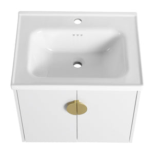 English Elm 60 Inch Modern Soft Close Bathroom Vanity Set With Ceramic Sink, Storage Shelves & Stylish Handles W999S00137