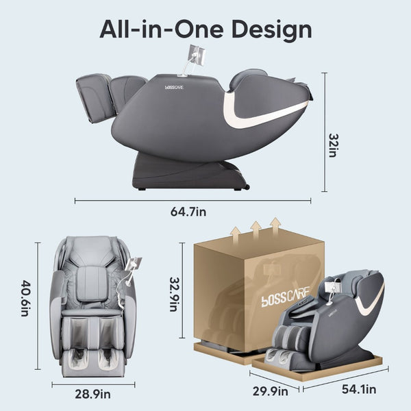 English Elm Bosscare Shiatsu Massage Recliner with Ai Voice Zero Gravity and Full Body Relief Gray W730138147