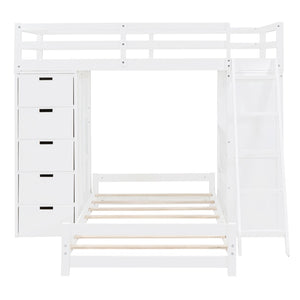 English Elm Twin Over Kids Bunk Bed with Led Lighting Usb Ports Desk and Gray Finish LT001218AAK