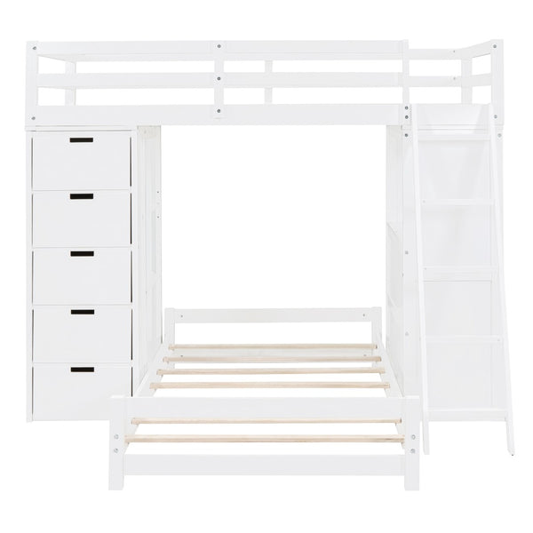 English Elm Twin Over Kids Bunk Bed with Led Lighting Usb Ports Desk and Gray Finish LT001218AAK