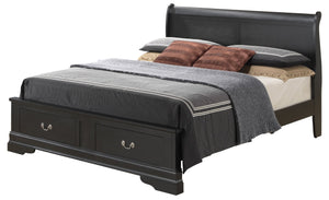 English Elm Sleek Black King Storage Bed with 2-Drawer Underbed, 33"H x 79"W x 89"D, Durable Particleboard, Classic Finish, Easy Assembly B078S00349