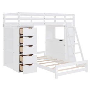 English Elm Twin Over Kids Bunk Bed with Led Lighting Usb Ports Desk and Gray Finish LT001218AAK