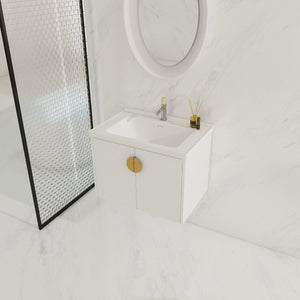 English Elm 28 Inch Wall-Mounted Bathroom Vanity with Ceramic Sink, Soft-Close Doors, Dual Handles, Water-Resistent Finish W999132143