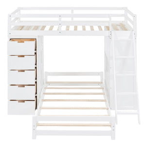 English Elm Twin Over Kids Bunk Bed with Led Lighting Usb Ports Desk and Gray Finish LT001218AAK