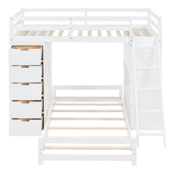 English Elm Twin Over Kids Bunk Bed with Led Lighting Usb Ports Desk and Gray Finish LT001218AAK