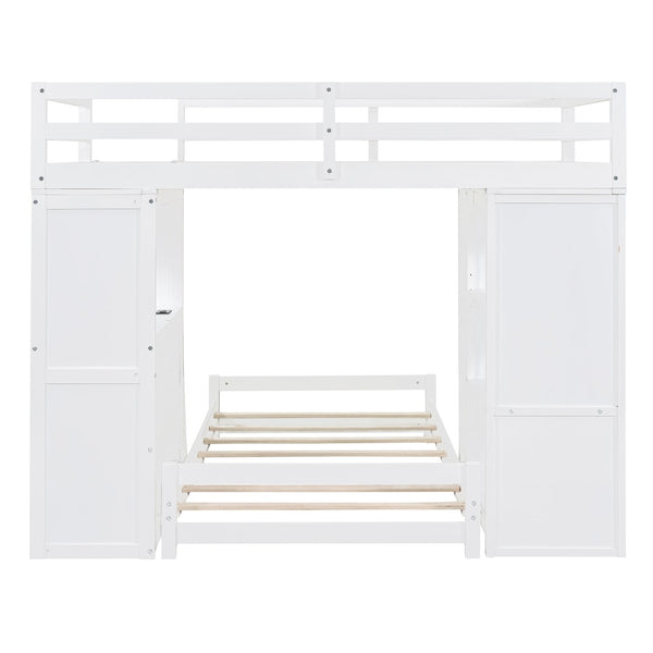 English Elm Twin Over Kids Bunk Bed with Led Lighting Usb Ports Desk and Gray Finish LT001218AAK