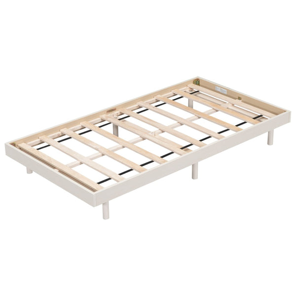 English Elm Modern Floating Twin Platform Bed Rubberwood Legs Low Profile Minimalist Frame White Washed W697123288