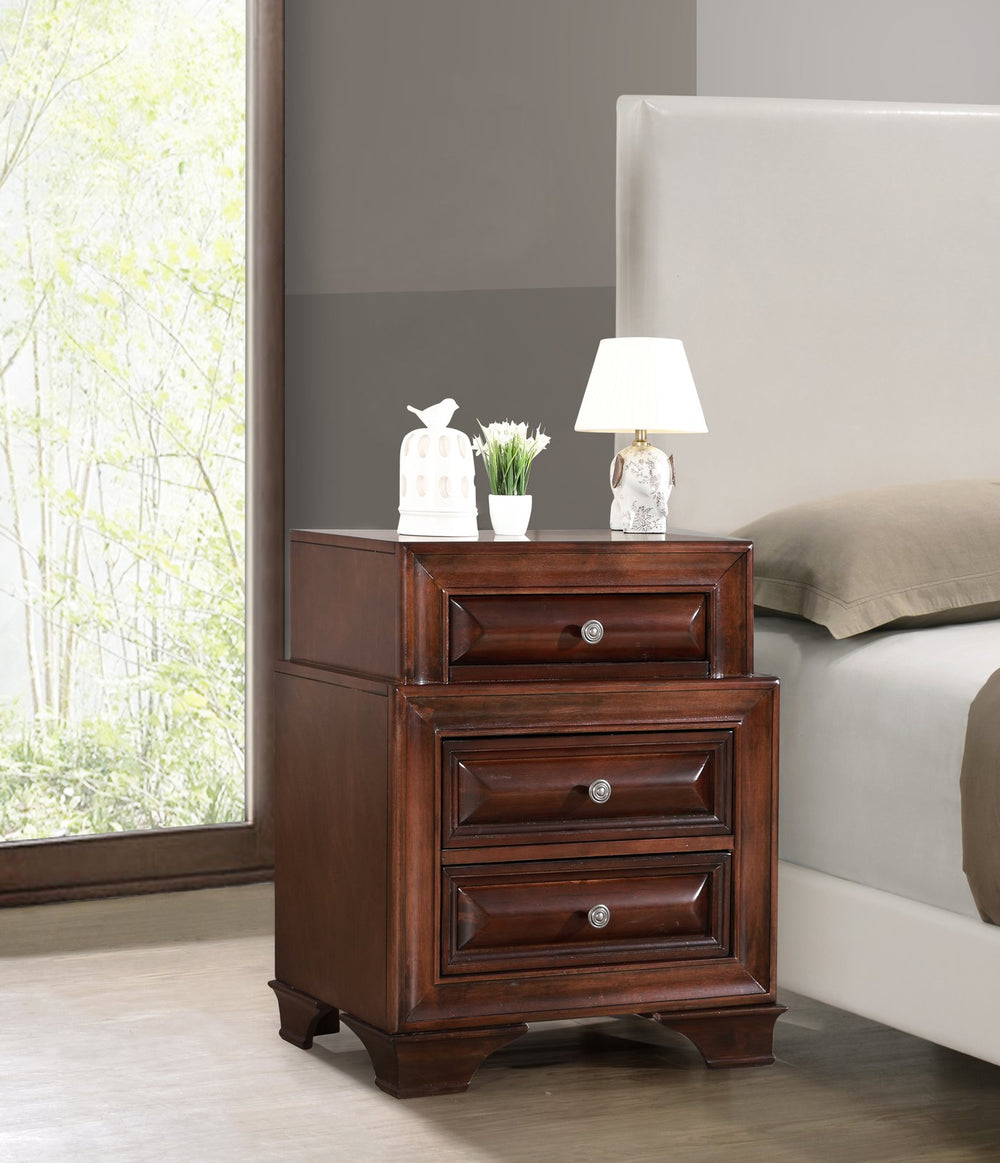 English Elm LaVita Cappuccino Nightstand with 3 Dovetailed Drawers, Real Wood Veneer, Curved Fronts, Solid Frame B078118435