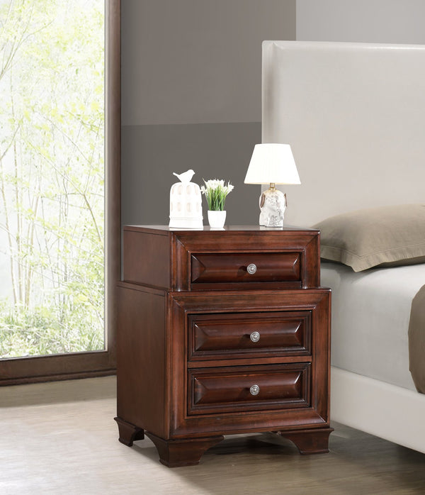 English Elm LaVita Cappuccino Nightstand with 3 Dovetailed Drawers, Real Wood Veneer, Curved Fronts, Solid Frame B078118435