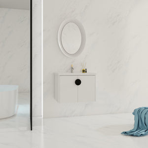 English Elm 28 Inch Wall-Mounted Bathroom Vanity with Ceramic Sink, Soft-Close Doors, Dual Handles, Water-Resistent Finish W999132143