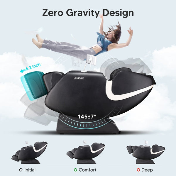 English Elm Bosscare Shiatsu Massage Recliner with Ai Voice Zero Gravity and Full Body Relief Black W730138141