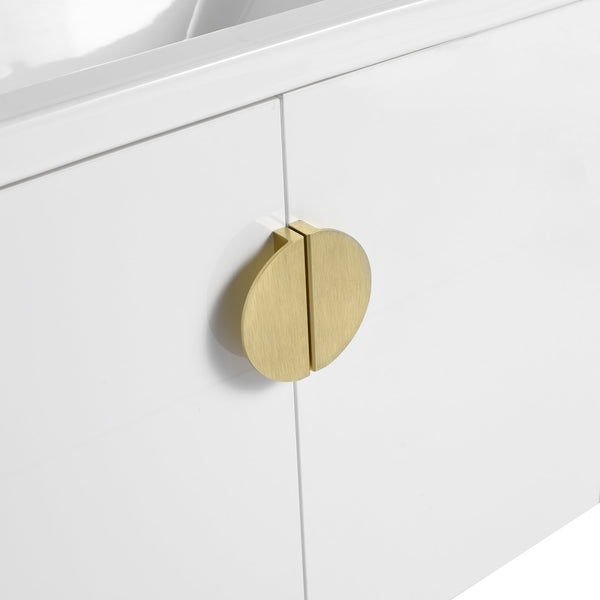 English Elm 28 Inch Wall-Mounted Bathroom Vanity with Ceramic Sink, Soft-Close Doors, Dual Handles, Water-Resistent Finish W999132143