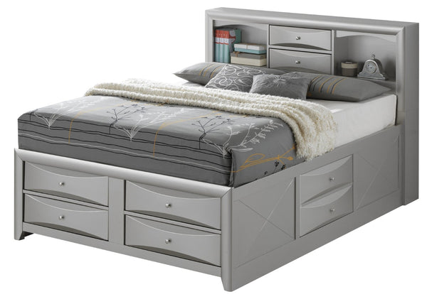 English Elm Stylish Full Bed With Hidden Storage Solutions - Elegant Silver Champagne Design For Modern Spaces B078S00177-GIGA