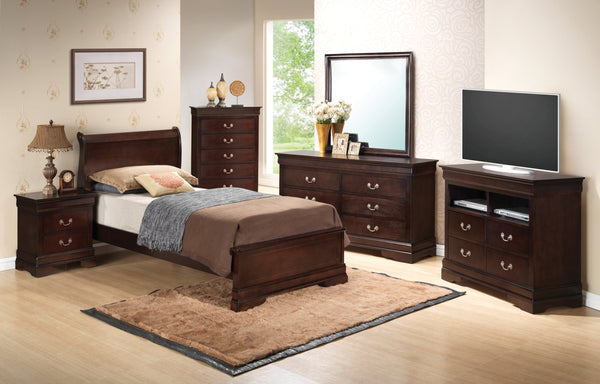 English Elm Louis Phillipe Sleigh-Style Twin Bed In Warm Cappuccino - Elegant Wood Veneer Design For Any Room B078S00333