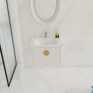 English Elm 24 Inch Wall-Mounted Bathroom Vanity with Ceramic Sink, Soft-Close Two-Door Storage, Modern Scratch-Resistant Finish W999132141