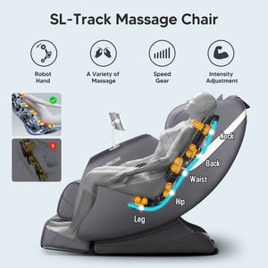 English Elm Bosscare Shiatsu Massage Recliner with Ai Voice Zero Gravity and Full Body Relief Gray W730138147