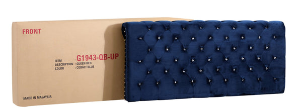 English Elm Transitional Velvet Upholstered Full Bed with Padded Headboard for Durability and Cozy Lounging Navy Blue 8.5 L x 60 W x 30 H B078118324