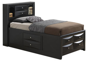 English Elm Sleek Full Bed With Storage Drawers and Modern Durable Finish, Space-Saving Contemporary Design, 87"D Black 15 L x 27 W x 20 H B078S00164