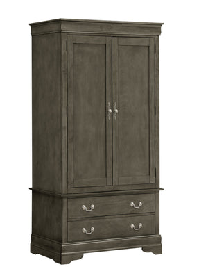 English Elm Louis Phillipe G3105-A Armoire Gray — Traditional Carved Mouldings, 2 Dovetailed Drawers, Tarnish-Resist Hardware B078S00291