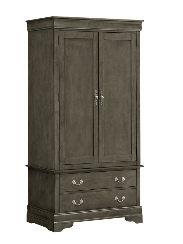 English Elm Louis Phillipe G3105-A Armoire Gray — Traditional Carved Mouldings, 2 Dovetailed Drawers, Tarnish-Resist Hardware B078S00291