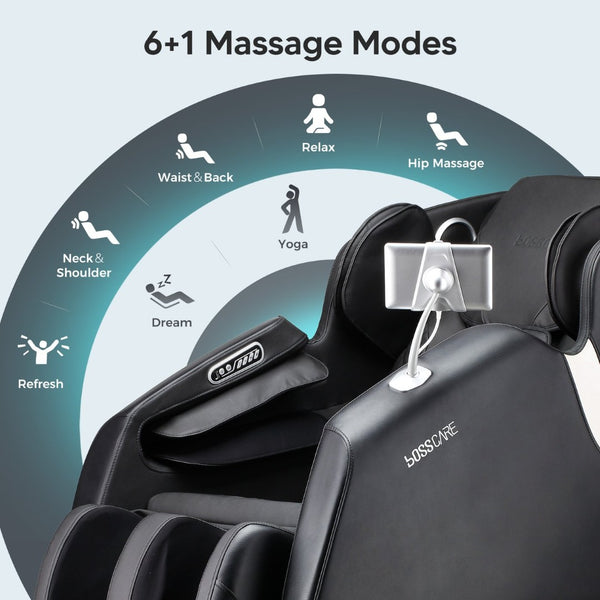 English Elm Bosscare Shiatsu Massage Recliner with Ai Voice Zero Gravity and Full Body Relief Black W730138141