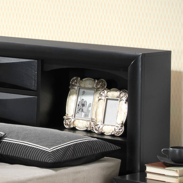 English Elm Sleek Full Bed With Storage Drawers and Modern Durable Finish, Space-Saving Contemporary Design, 87"D Black 15 L x 27 W x 20 H B078S00164