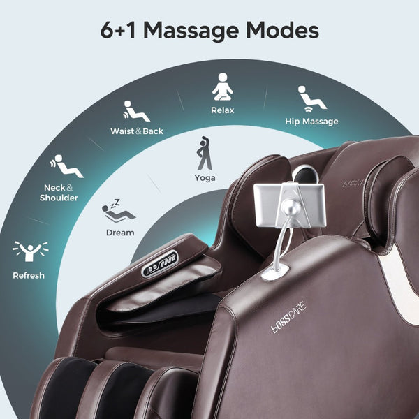 English Elm Bosscare Shiatsu Massage Recliner with Ai Voice Zero Gravity and Full Body Relief Brown W730138157