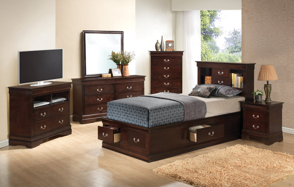 English Elm Louis Louis Phillipe Twin Storage Bed Cappuccino with Headboard Drawers Hidden Shelf & Slats Included - Traditional Carved Design B078S00321