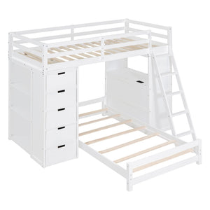 English Elm Twin Over Kids Bunk Bed with Led Lighting Usb Ports Desk and Gray Finish LT001218AAK