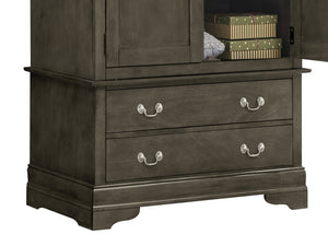 English Elm Louis Phillipe G3105-A Armoire Gray — Traditional Carved Mouldings, 2 Dovetailed Drawers, Tarnish-Resist Hardware B078S00291