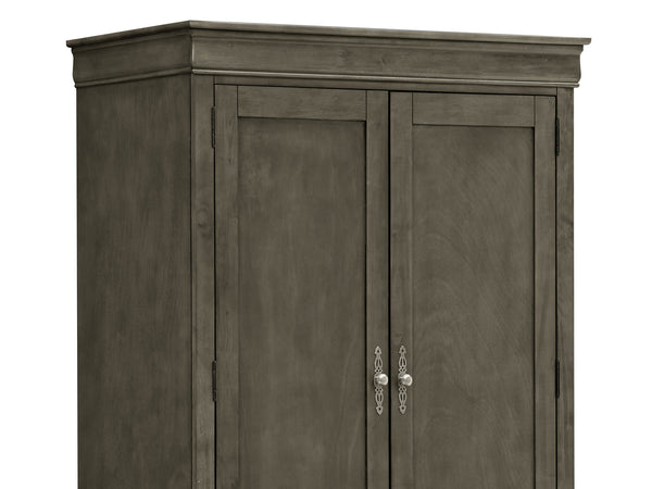 English Elm Louis Phillipe G3105-A Armoire Gray — Traditional Carved Mouldings, 2 Dovetailed Drawers, Tarnish-Resist Hardware B078S00291