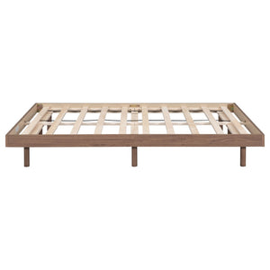 English Elm Modern Floating Twin Platform Bed Rubberwood Legs Low Profile Minimalist Frame Walnut W697123293