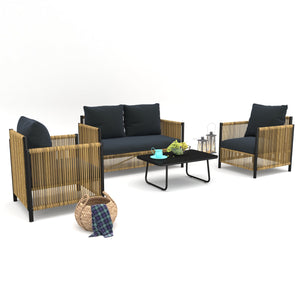 English Elm New PE Wicker Outdoor Sofa Set - 2-Piece Single Chairs in Black Brown, Steel Frame, Puffy Cushions, Modern Design W400120019