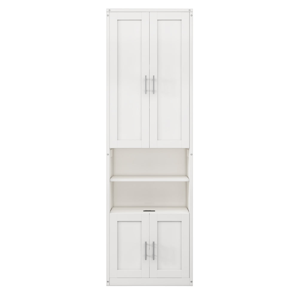 English Elm Queen Murphy Bed with Desk & Dual Bookshelves, White 68" Wall Bed, USB Charging, 600lb Capacity BS7013008104C