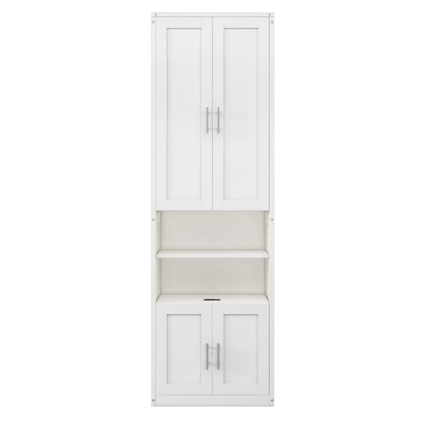 English Elm Full Murphy Bed with Desk & 2 Bookshelves, USB Ports, Adjustable Shelves, 600LB Capacity White BS7013008109C